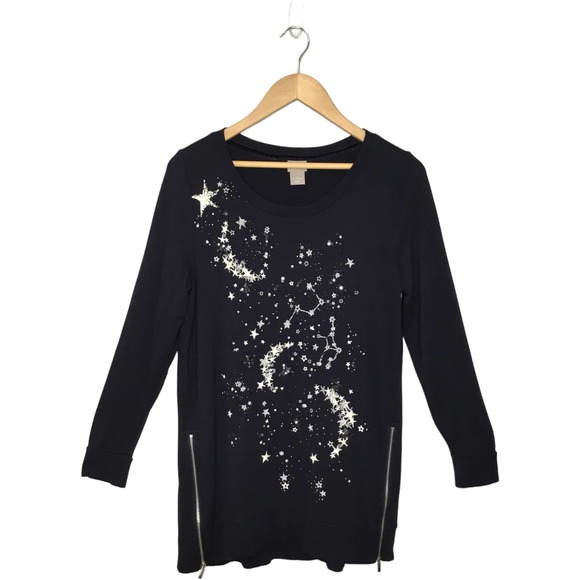 Chico's Tops - Chicos Zenergy Constellation Star Embroidery Long Sleeve Zip Sides Blue 1